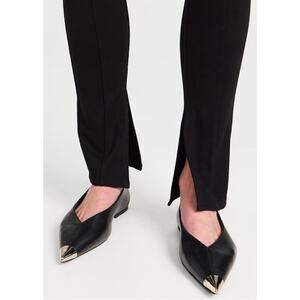 Anine Bing Nina Black Leather Flats with Metal Toe Caps Size 40
